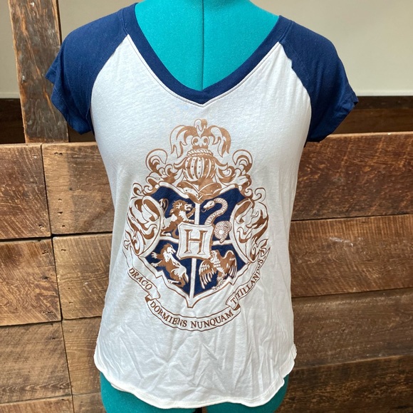 Harry Potter Hogwarts Crest & Motto Raglan T-Shirt - Picture 1 of 10